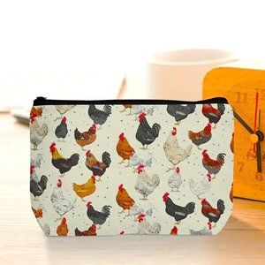 Cosmetic Bag Chicken Makeup Clutch Pouch Travel Country Hens Rooster Farm NEW